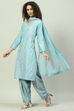 Powder Blue Cotton Blend Straight Kurta Salwar Pant Suit Set image number 4