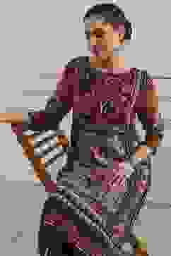 Black and Rust Printed Straight Kurta image number 6