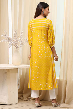 Mustard Yellow Modal Printed A-Line Kurta image number 3