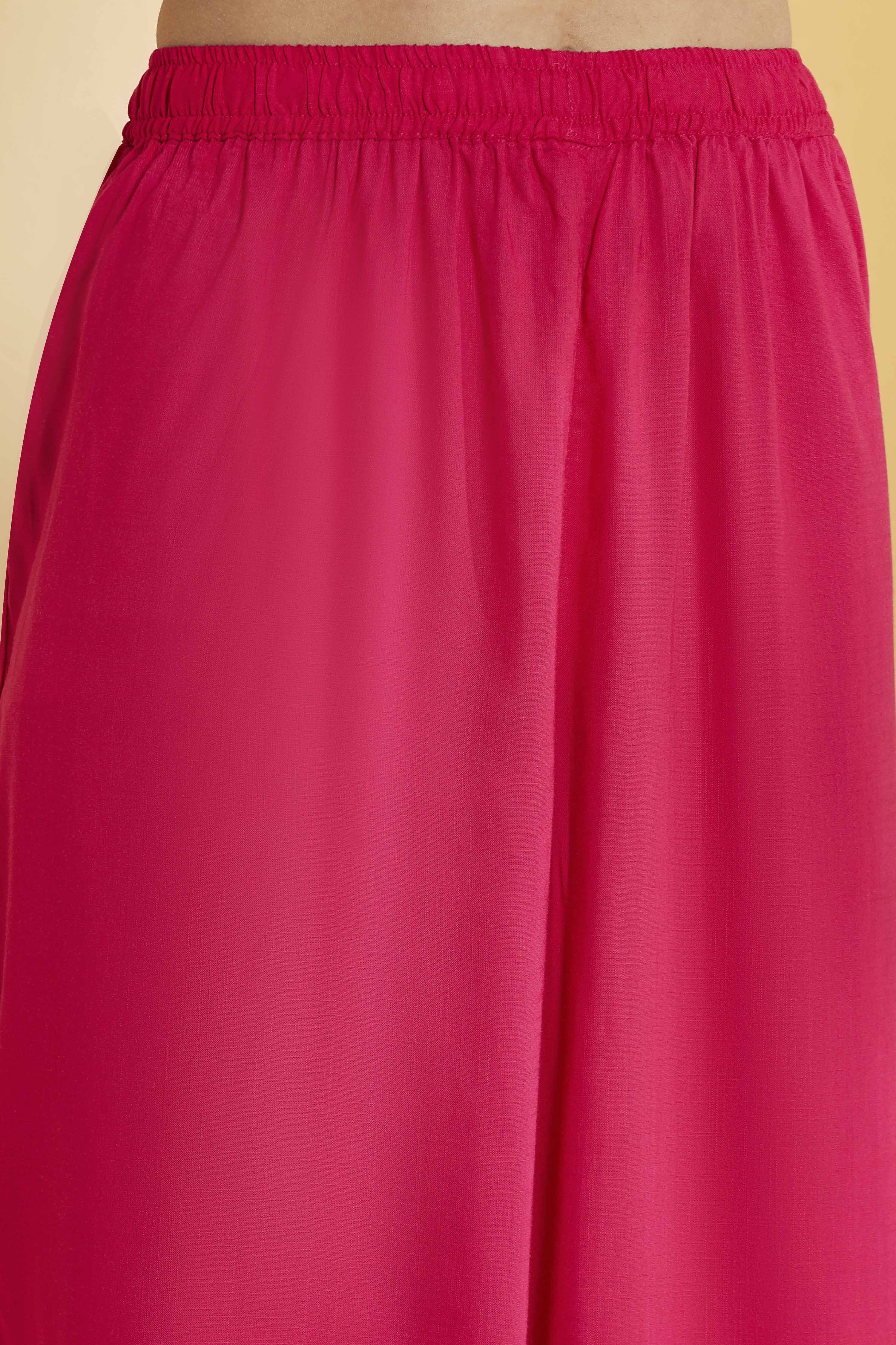 Fuchsia Viscose Rayon Embellished Yoke Straight Kurta Set image number 2