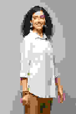 Off White LIVA Straight Solid Embroidered Top image number 4