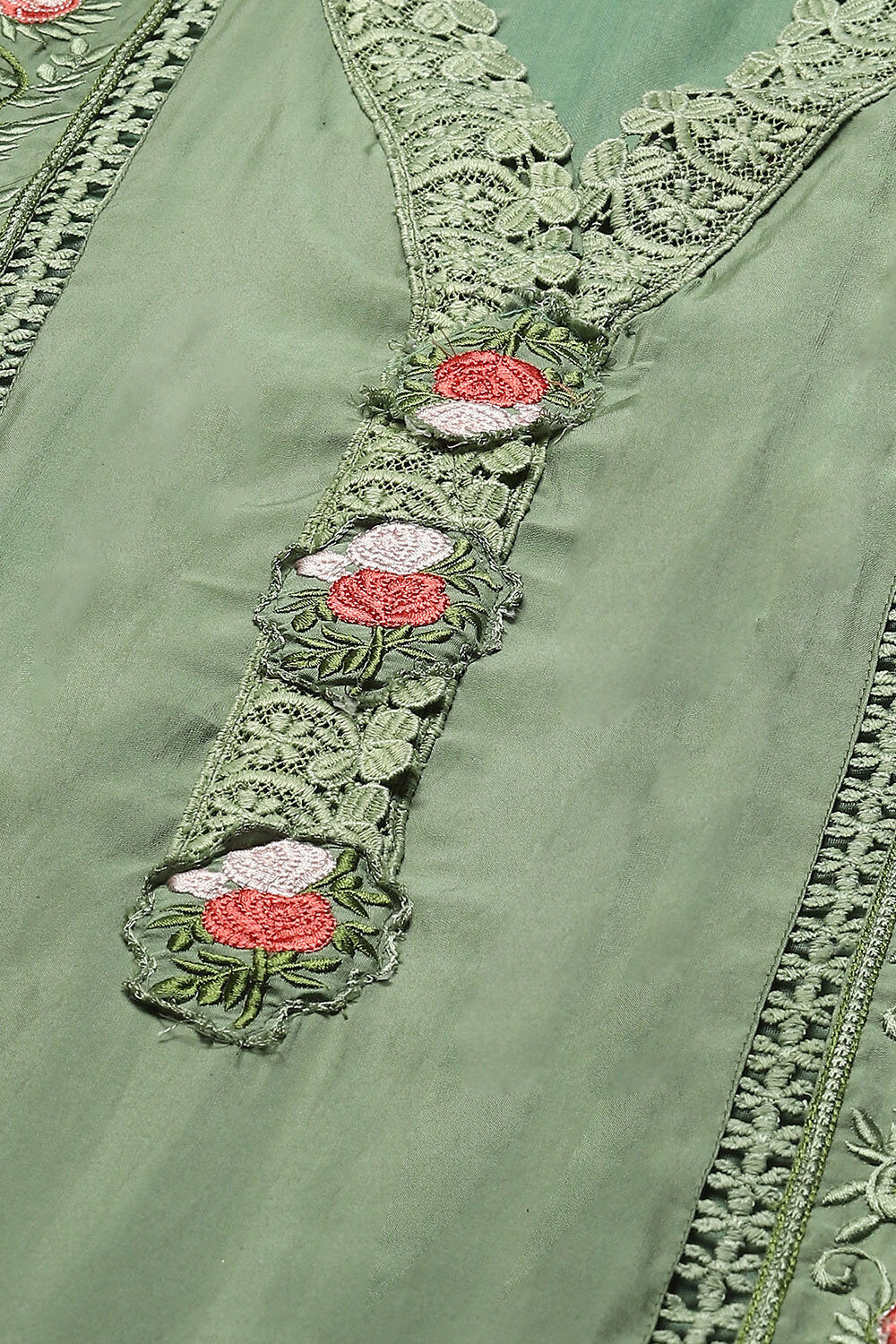 Green Silk Blend Unstitched Suit Set image number 1