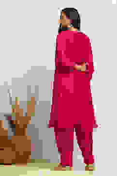 Fuchsia Solid Festive Straight Kurta Set image number 4
