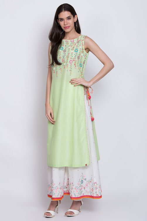 Green Cotton Straight Printed Kurta image number 3