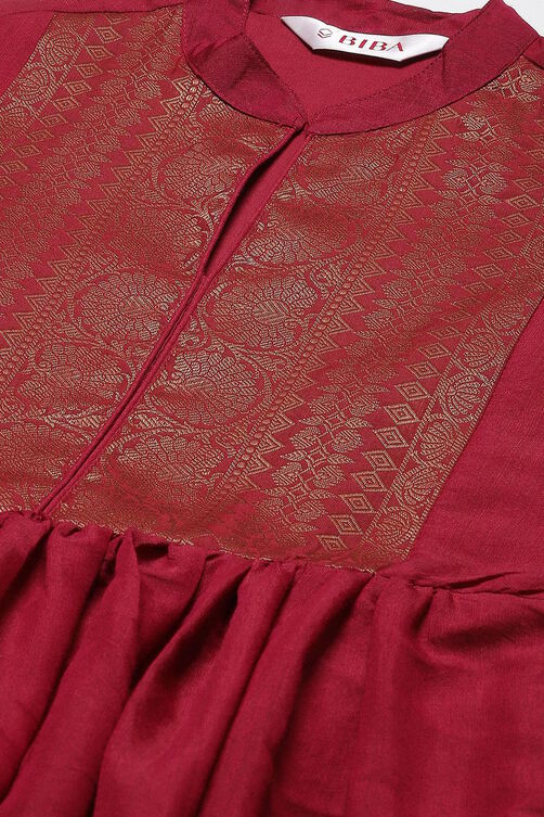 Maroon Art Silk Flared Yarndyed Kurta image number 1