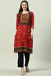 Red LIVA Straight Printed Kurta image number 0