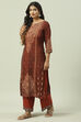 Brown Rayon Straight Printed Kurta image number 2