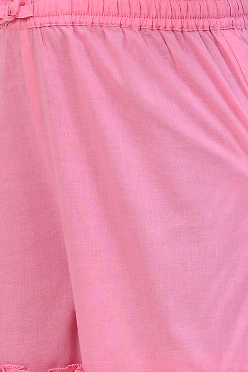 Pink Cotton A-Line Printed Kurta Set