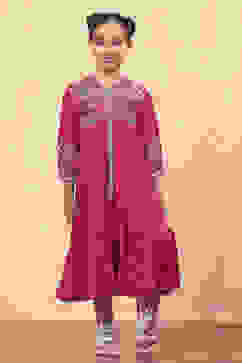 Pink Bandhani Printed Flared Tiered Dress image number 5