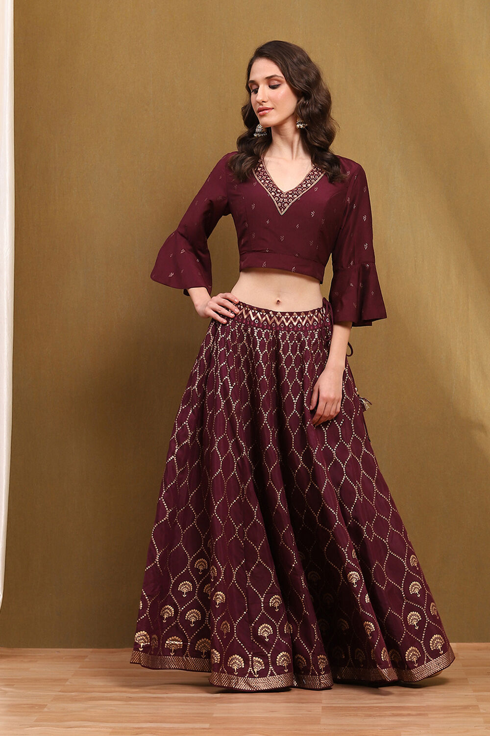 Black Hand-Block Printed Festive Crop Top image number 0