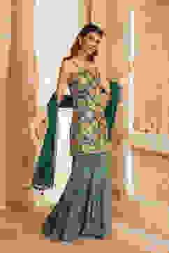 Green Viscose Chinon Printed Straight Suit Set image number 7