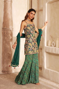 Green Viscose Chinon Printed Straight Suit Set image number 7