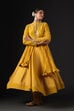 Rohit Bal Mustard Cotton Silk Anarkali Printed Suit Set image number 6