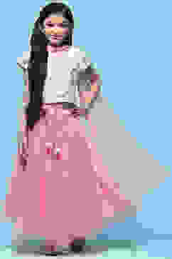 Pink Net Lehenga With Cotton Floral Blouse & Net Dupatta image number 0