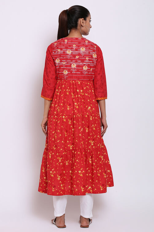 Red Cotton Double Layered Printed Kurta image number 5