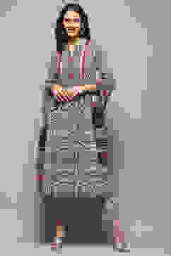 Beige and Black Pure Cotton Anarkali Suit Set image number 8