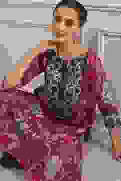 Pink Cotton Printed Straight Kurta image number 0