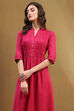 Pink Cotton Solid Pleated A-Line Kurta image number 6
