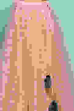 Teal & Pink Viscose Flared Solid Lehenga Set image number 2