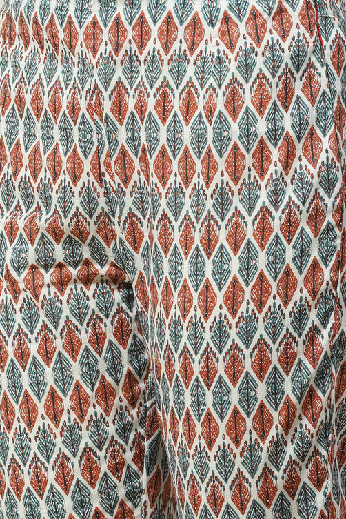 White Printed Cotton A-Line Kurta Slim Pant Suit Set image number 2