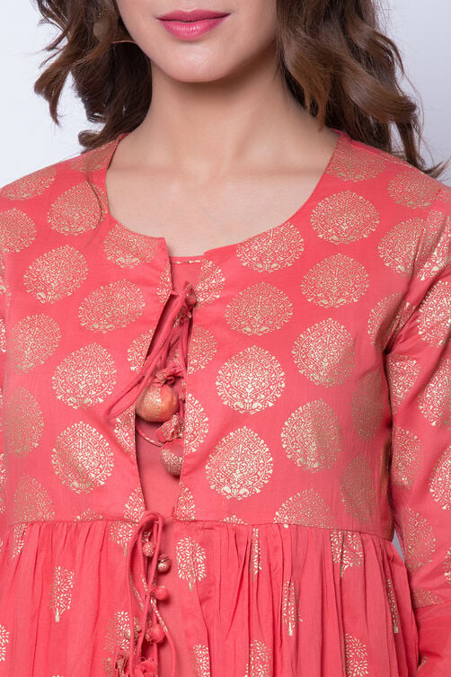 Coral Cotton Front Open Printed Kurta Dress image number 1