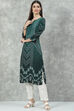 Navy LIVA Straight Printed Kurta image number 2