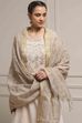Beige Cotton Linen Yarn-Dyed Embroidered Straight Suit Set image number 7