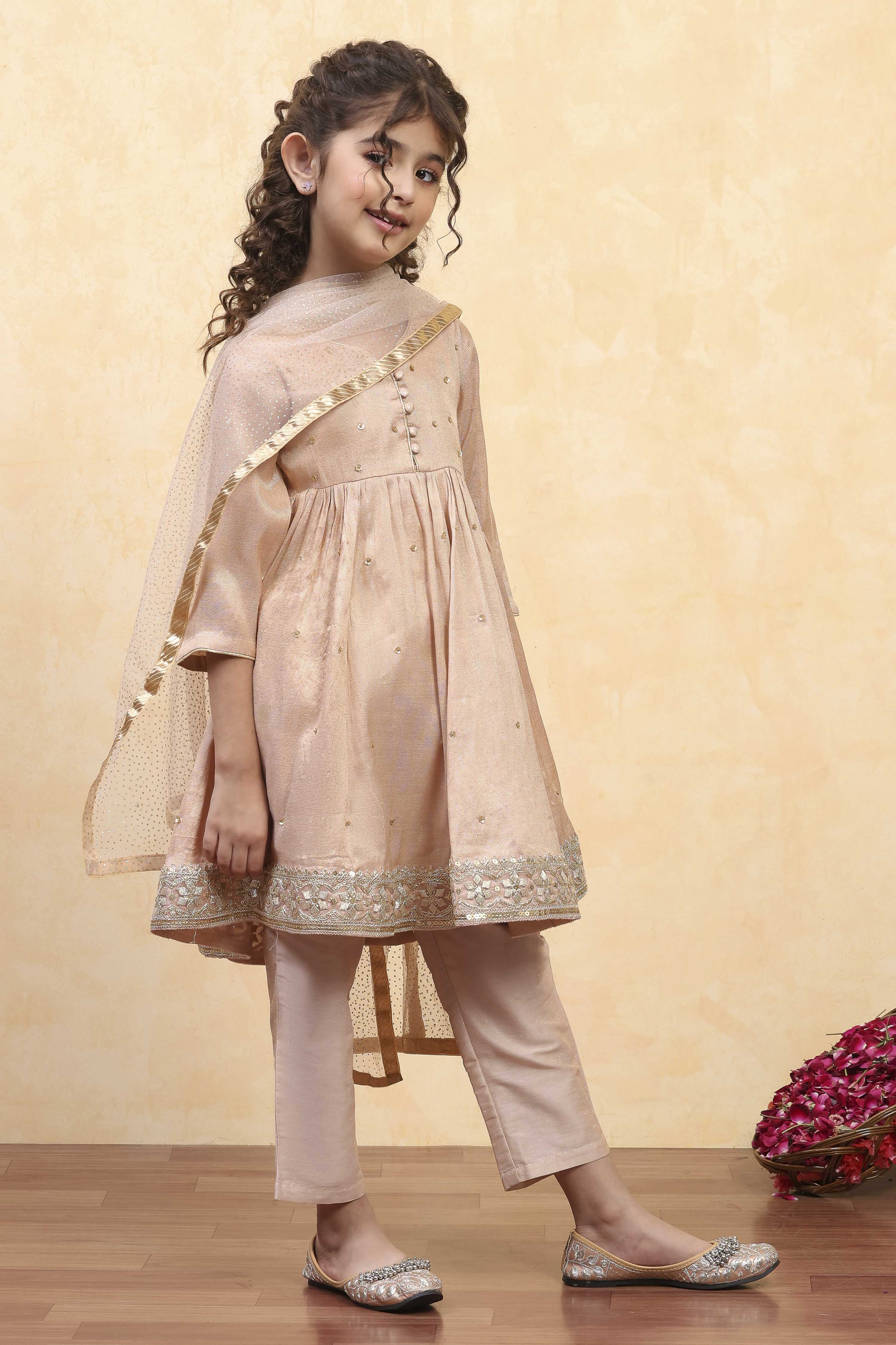 Gold Cotton Dyed Gathered Suit Set image number 5