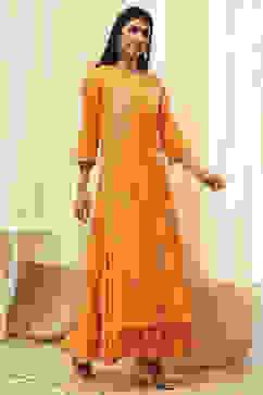 Orange Poly Chanderi Layered Tiered Dress image number 4
