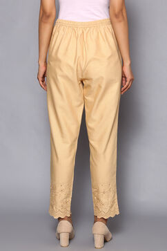 Beige Cotton Flax Regular Pants image number 5