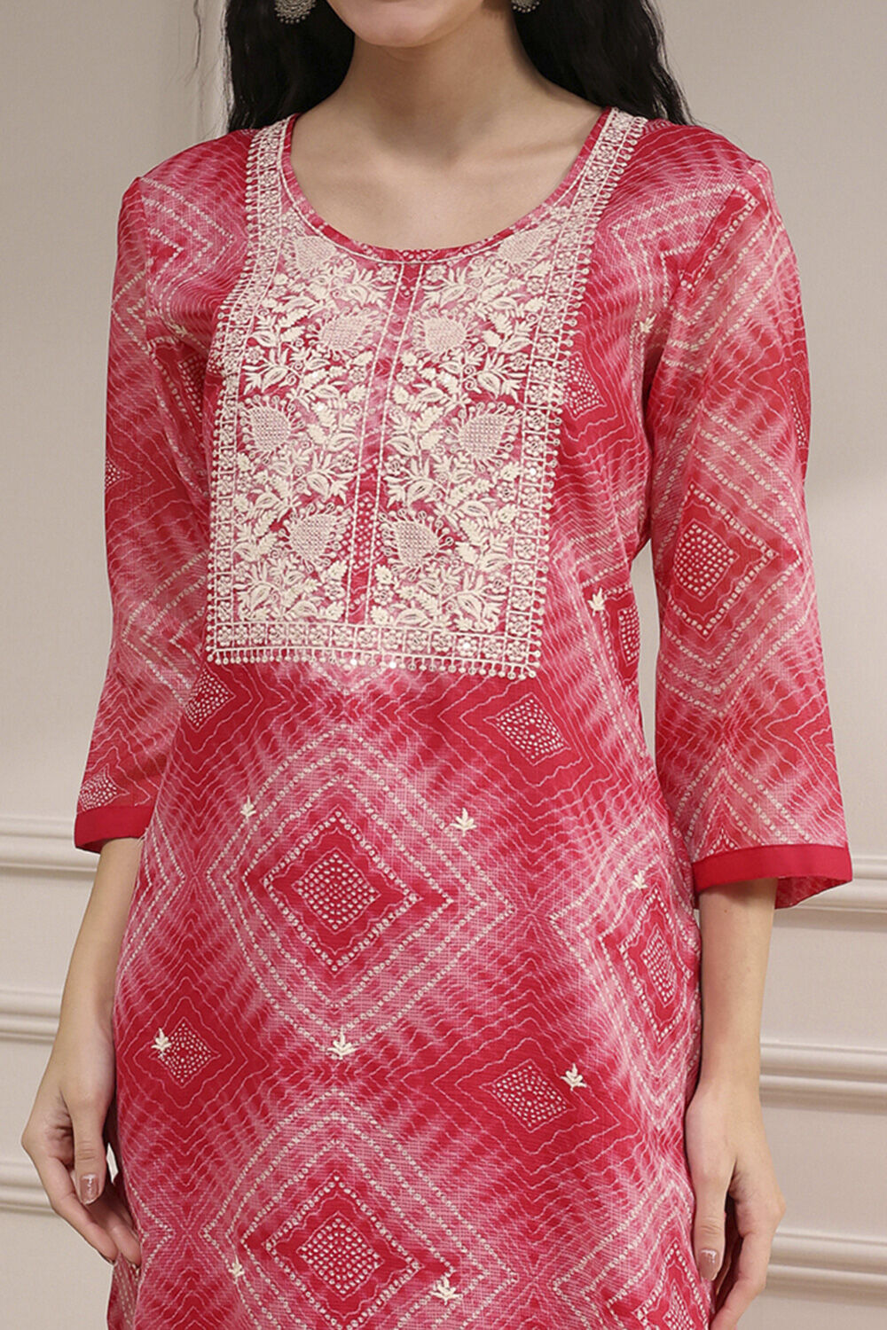 Pink Cotton Machine Embroidered Unstitched Suit Set image number 2