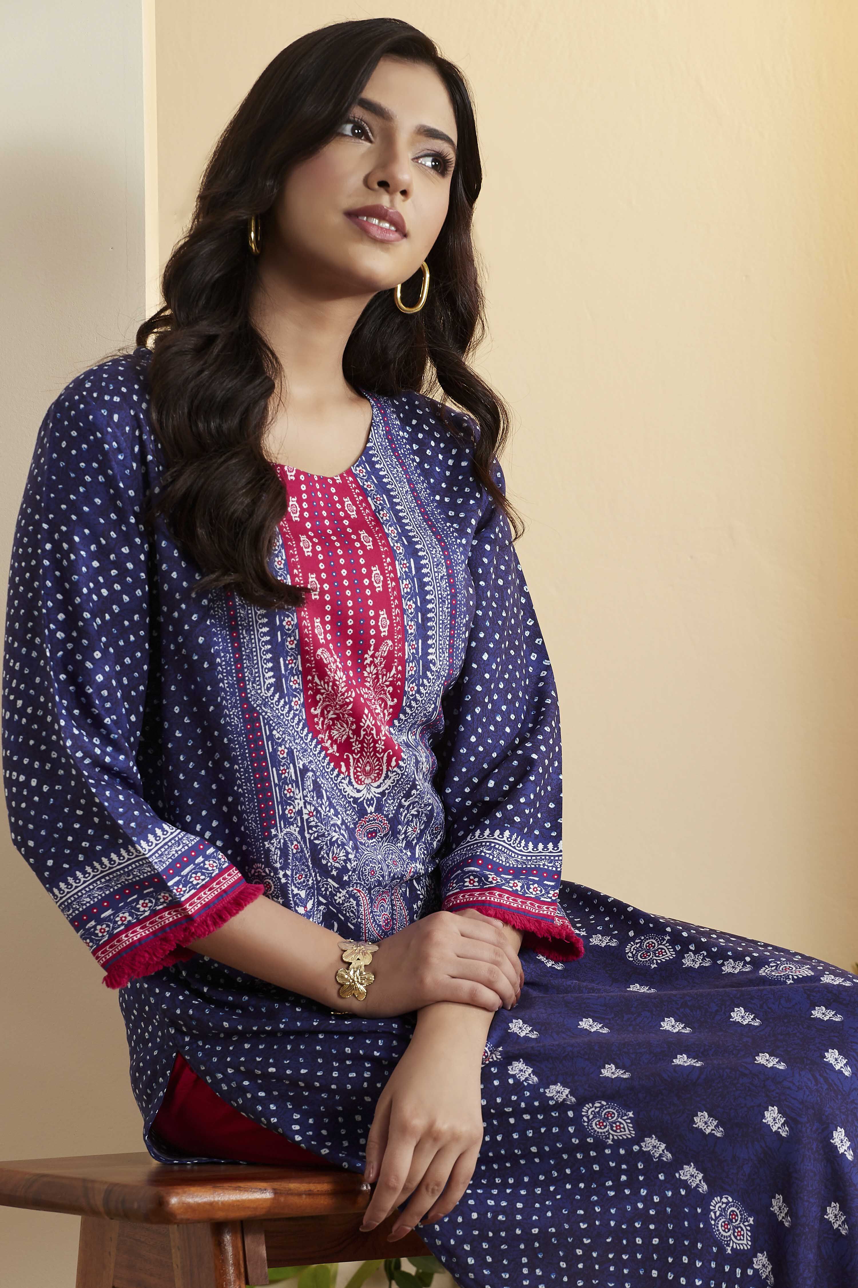 Blue Viscose Rayon Straight Kurta image number 1