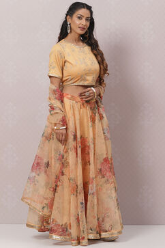 Mango Yellow Poly Cotton Lehenga Set image number 6