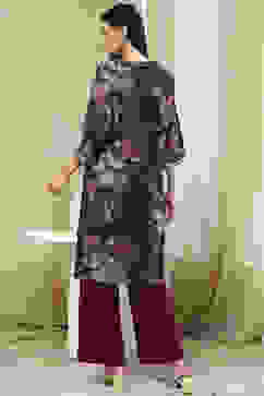 Navy Blue Floral Printed Straight Kurta image number 3