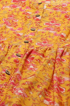 Yellow Cambric Flared Kurta Pant Suit Set image number 1