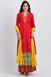 Red Metallic Cotton A-Line Printed Kurta image number 4