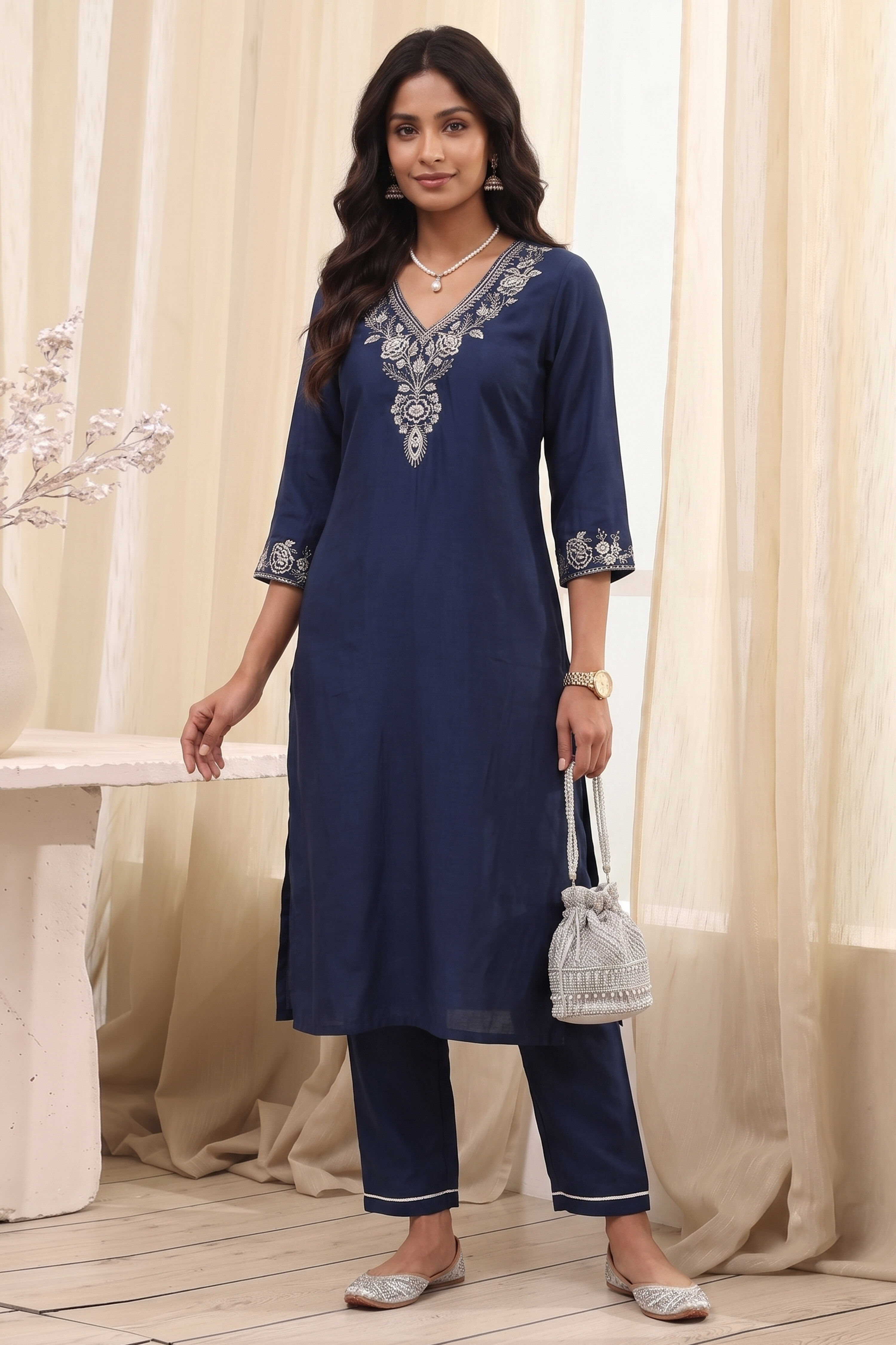Blue Polyester Solid Kurta image number 0