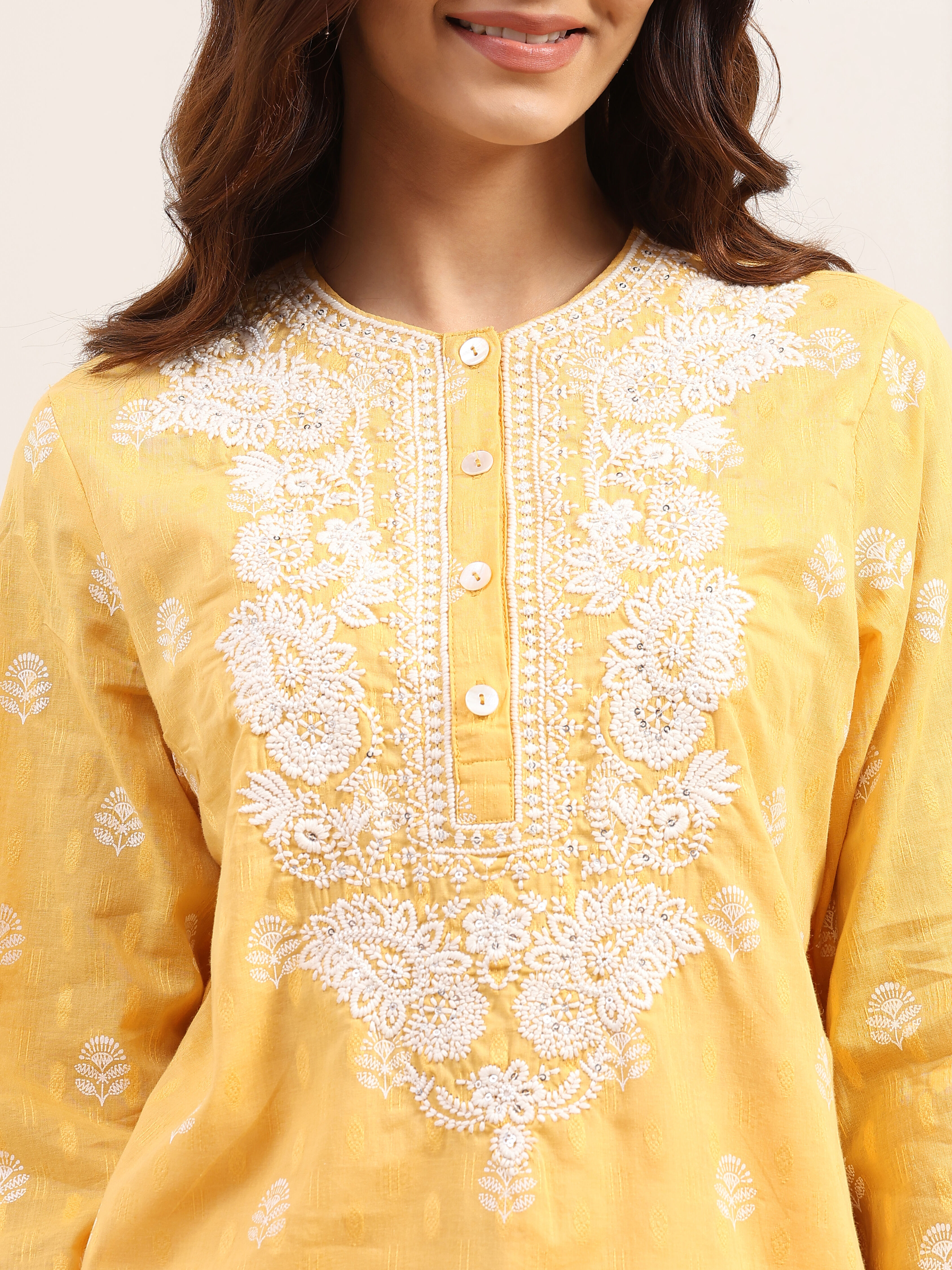 Yellow Cotton  Short Kurti image number 1