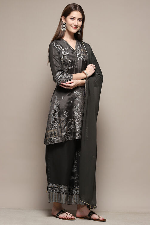 Sage Green Art Silk Straight Kurta Palazzo Suit Set image number 6