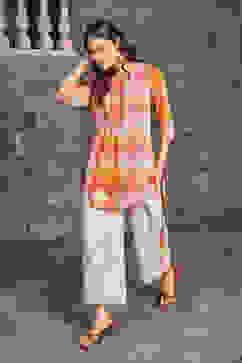 Orange Cotton Straight Suit Set image number 2