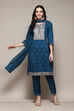 Teal Straight Kurta Pant Suit Set image number 7