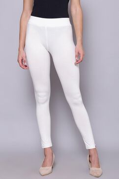 White Cotton Blend Solid Leggings image number 0