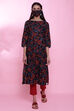 Black Cotton Straight Printed Kurta image number 2