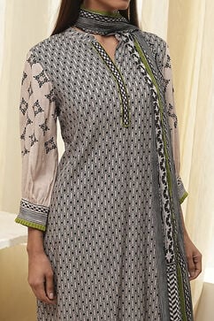Black and Beige Printed Straight Suit Set image number 1