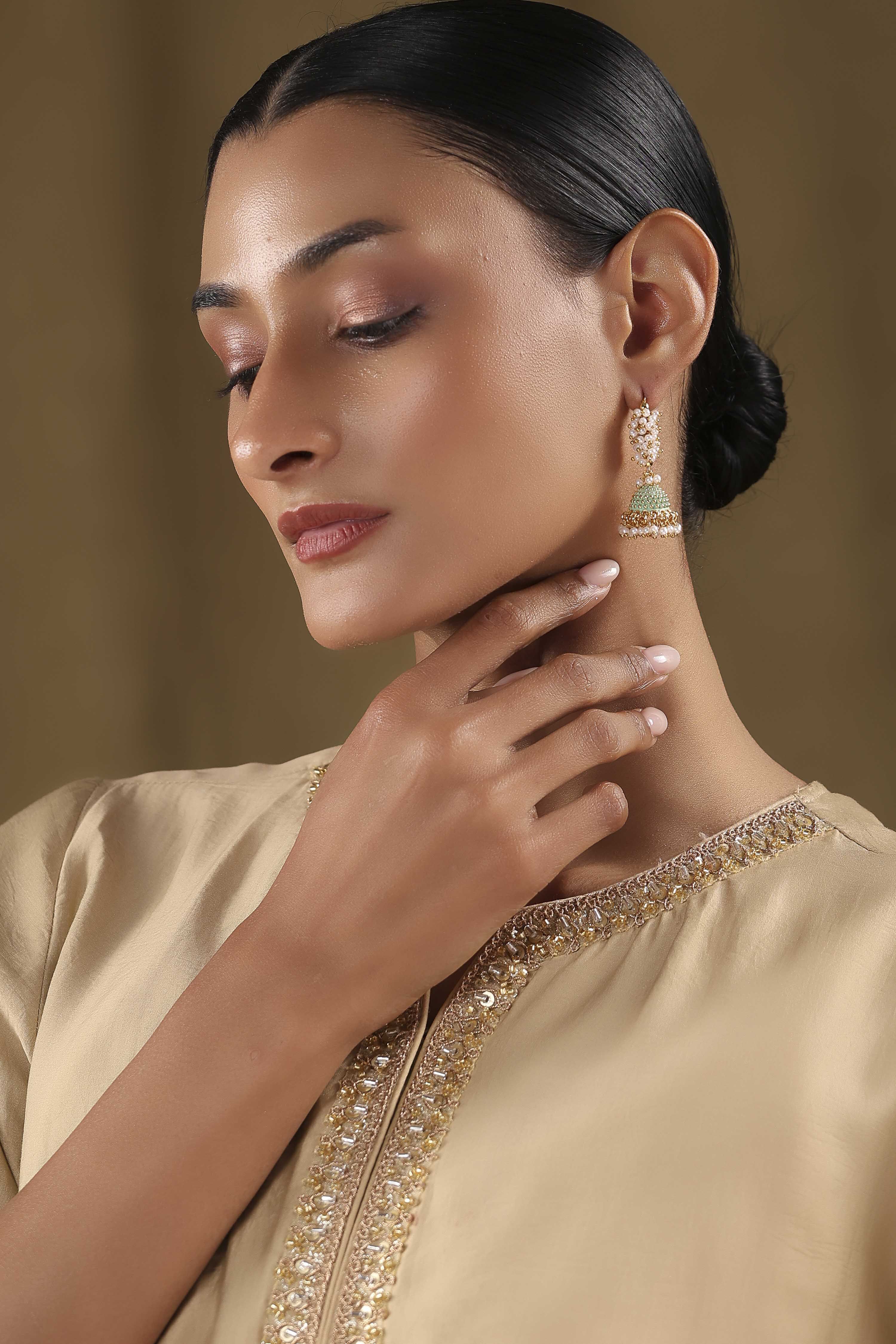 Champagne Brass Jhumka image number 3