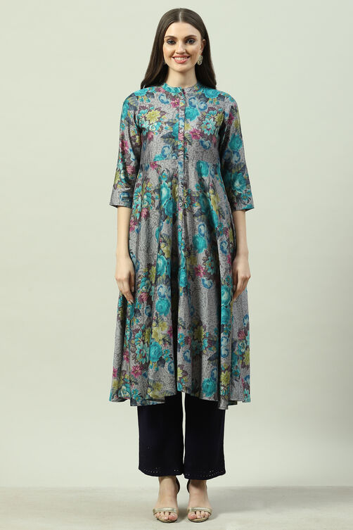 Black Rayon Flared Printed Dress image number 5