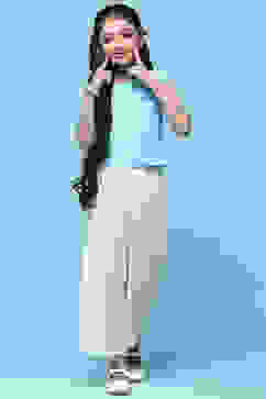 Blue Sleeveless Top With Schiffli Lace Detail image number 0