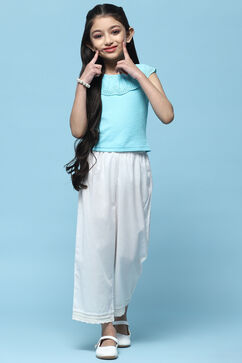 Blue Sleeveless Top With Schiffli Lace Detail image number 0