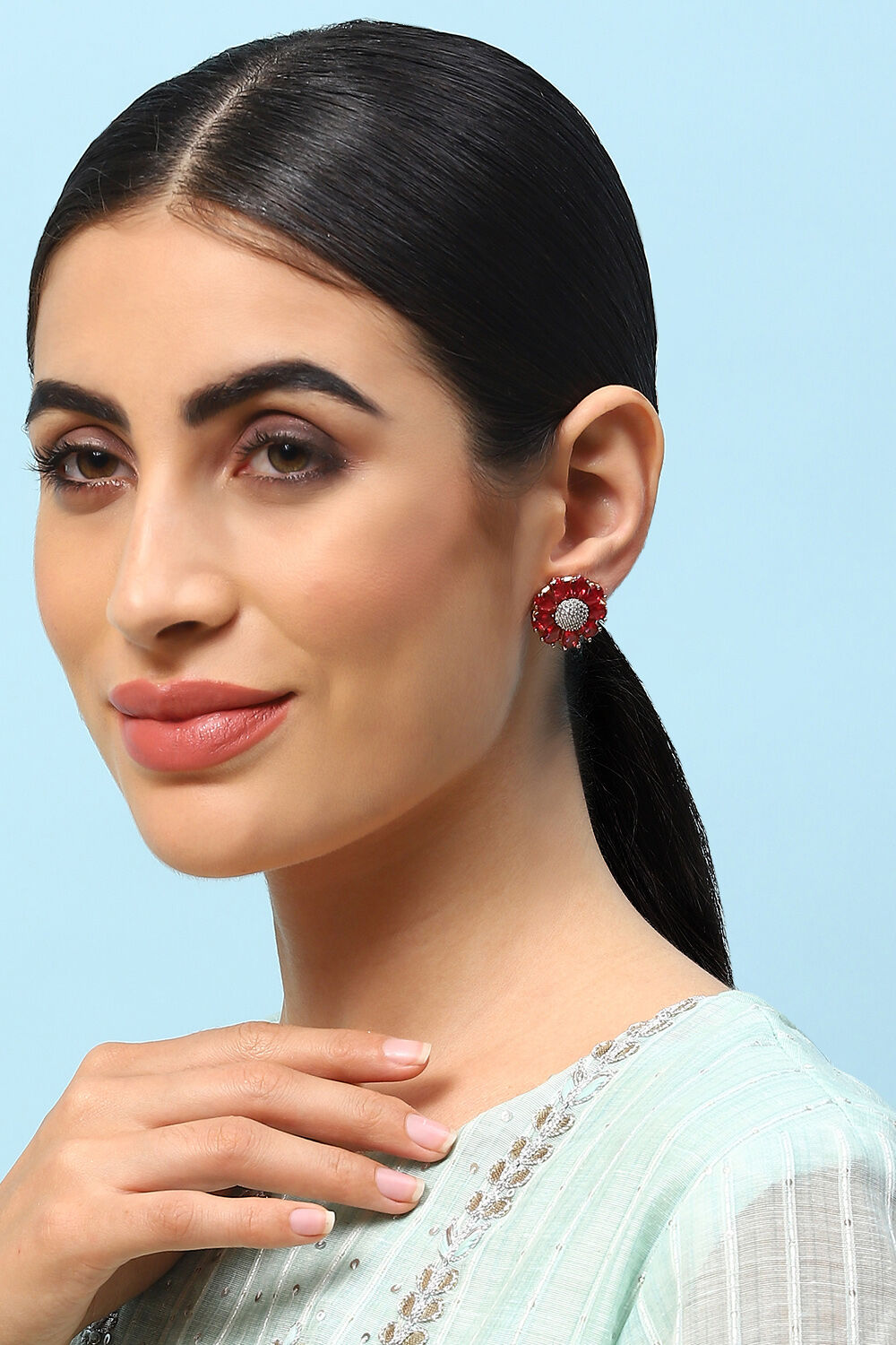 Dark Pink Brass Earrings image number 3