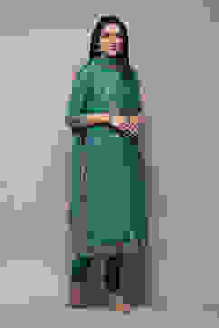 Turquoise Poly Modal Layered Printed Kurta Churidar Suit Set image number 6